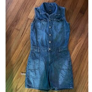 Gap Denim Romper XXL Blue Denim Short Sleeve Button Front Pockets